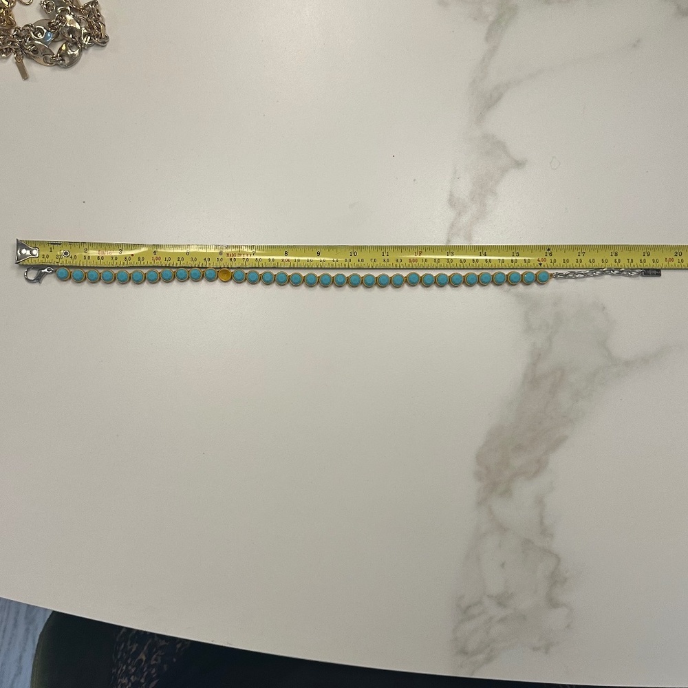 TOVA - Opaque Turquoise Crystal & Mustard Yellow Coated Enamel Necklace - Picture 13 of 15